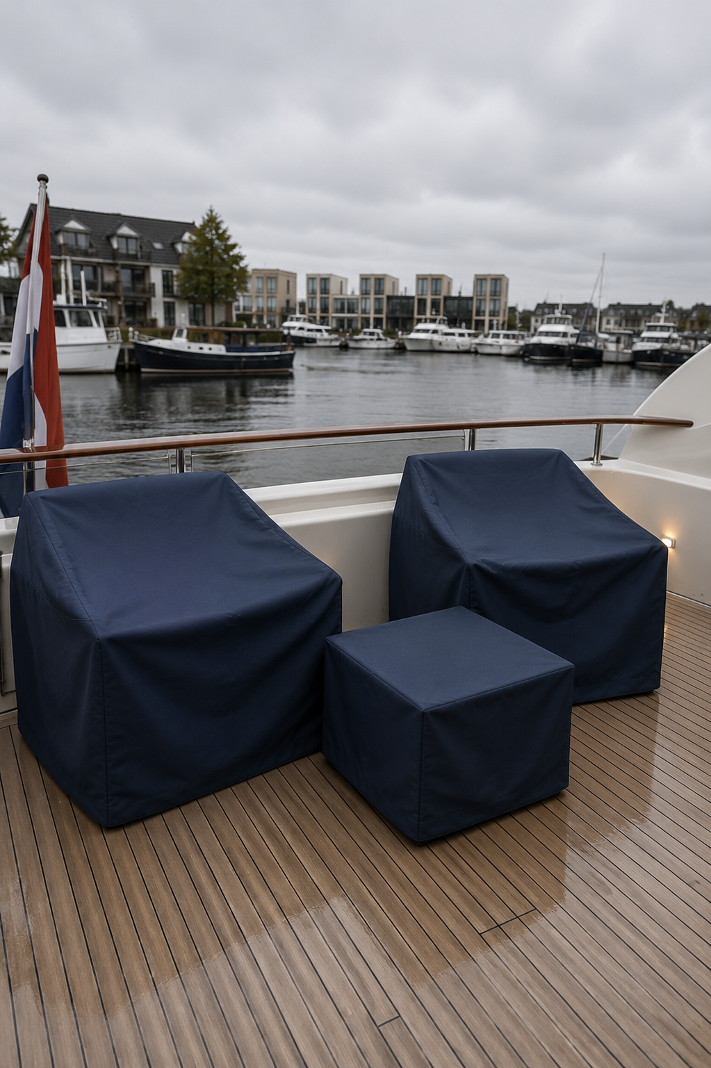 Custom yacht furniture covers on deck